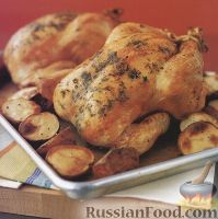Фото к рецепту: Жареная курица с картофелем