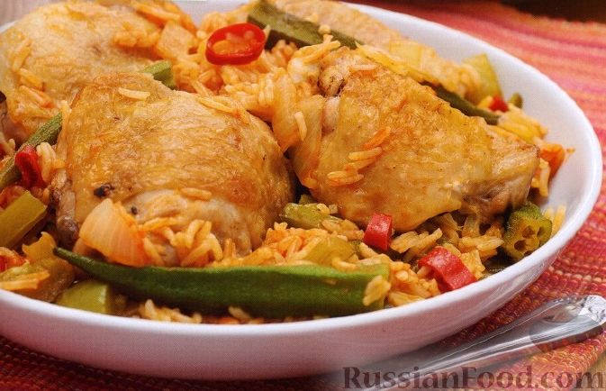 Рецепт Куриные бедрышки с рисом и овощами