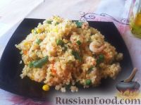 Фото к рецепту: Булгур с креветками и овощами