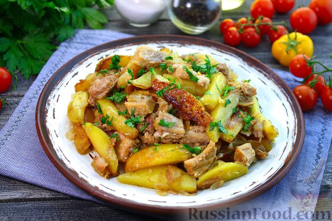 Жареная картошка с мясом на сковороде