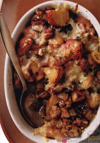 Рецепт Картофель, запеченный с мясом, грибами и сыром