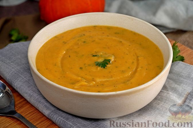 Рецепт: Тыквенный суп-пюре с чечевицей на RussianFood.com
