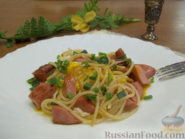 Спагетти с колбасой – пошаговый рецепт приготовления с фото