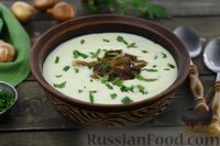 Фото к рецепту: Молочный суп с запечённым картофелем, беконом и сыром
