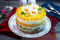 Фото к рецепту: Салат из печени, огурцов, риса, моркови и яиц