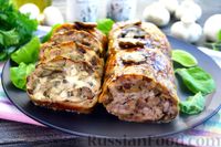 Фото к рецепту: Куриный рулет с печенью и грибами