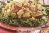 Фото к рецепту: Теплый салат из риса, куриного филе и яблока