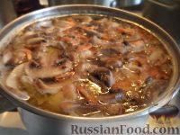 Фото приготовления рецепта: Сырный суп с шампиньонами и сухариками - шаг №7
