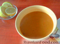 Фото к рецепту: Турецкий суп-пюре из красной чечевицы  (Мерджимек чорбасы)