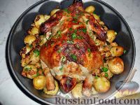 Фото к рецепту: Курица с начинкой и молодым картофелем