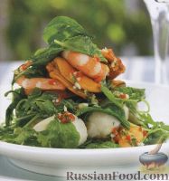 Фото к рецепту: Салат из морепродуктов и шпината