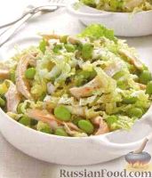 Фото к рецепту: Салат из куриного филе, с капустой и бобами