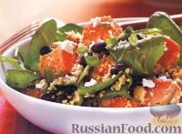 Фото к рецепту: Салат из кускуса с бобами, шпинатом, бататом и сыром